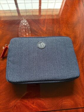 Men's Navy Textured Toiletry Bag with Branded Emblem